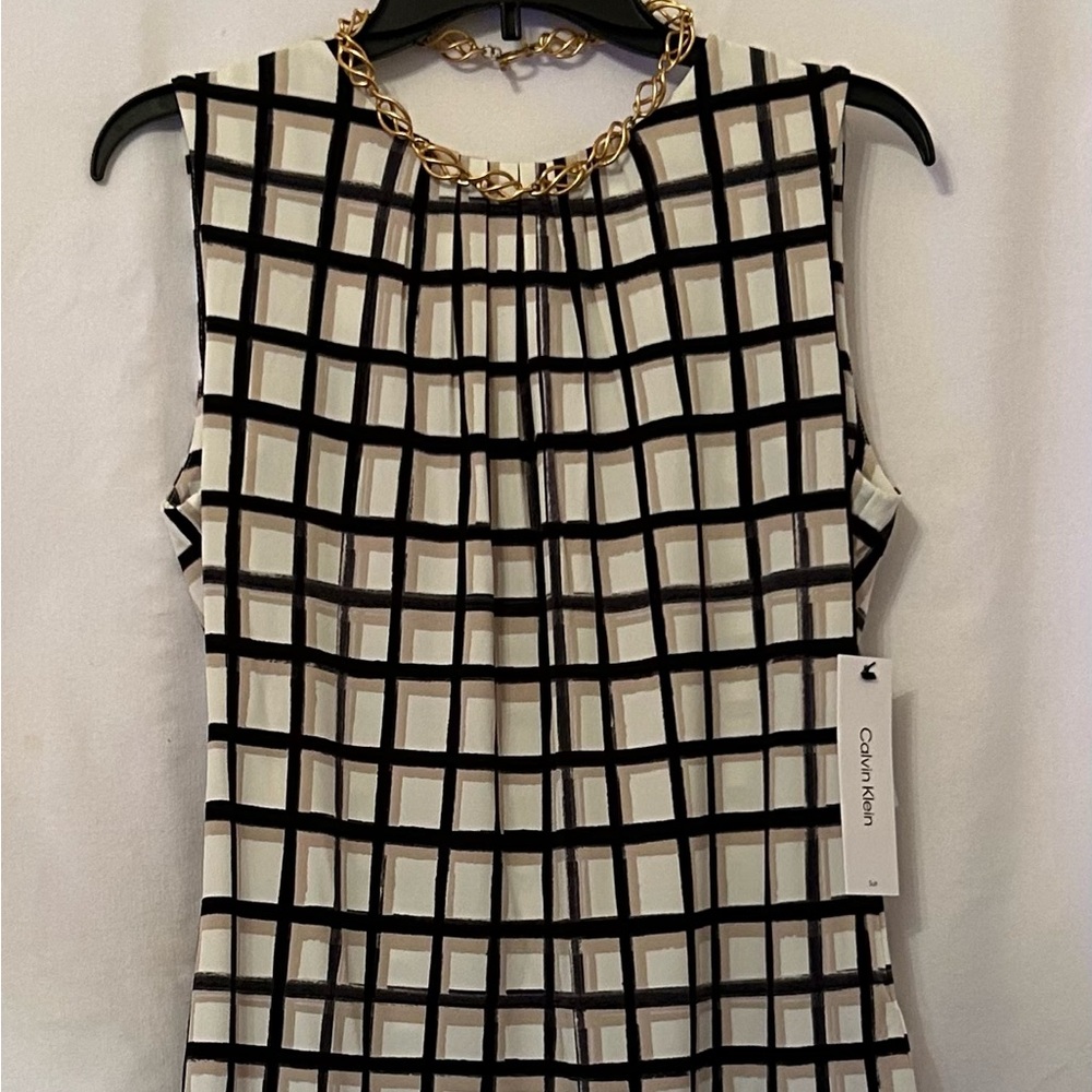 Calvin Klein Patterned Black and Beige Top Size M NWT